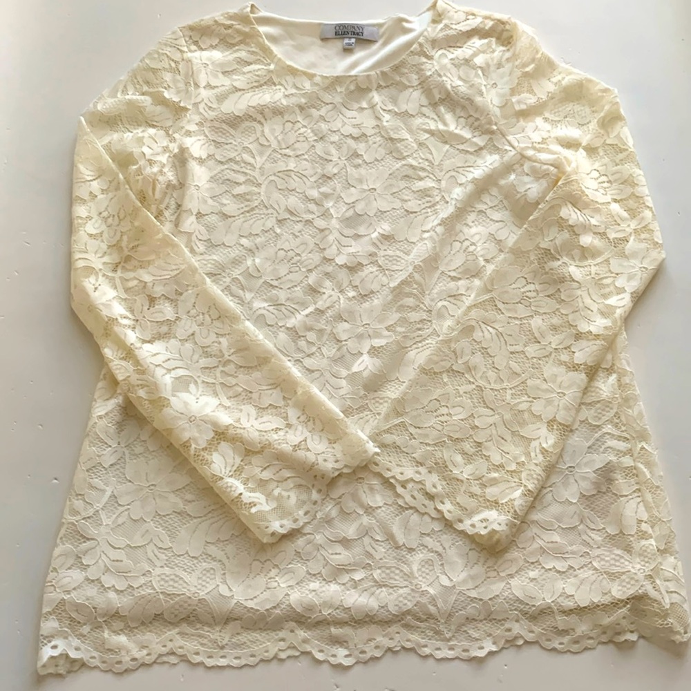 Company Ellen Tracy Cream Lace Blouse Women’s Size Small